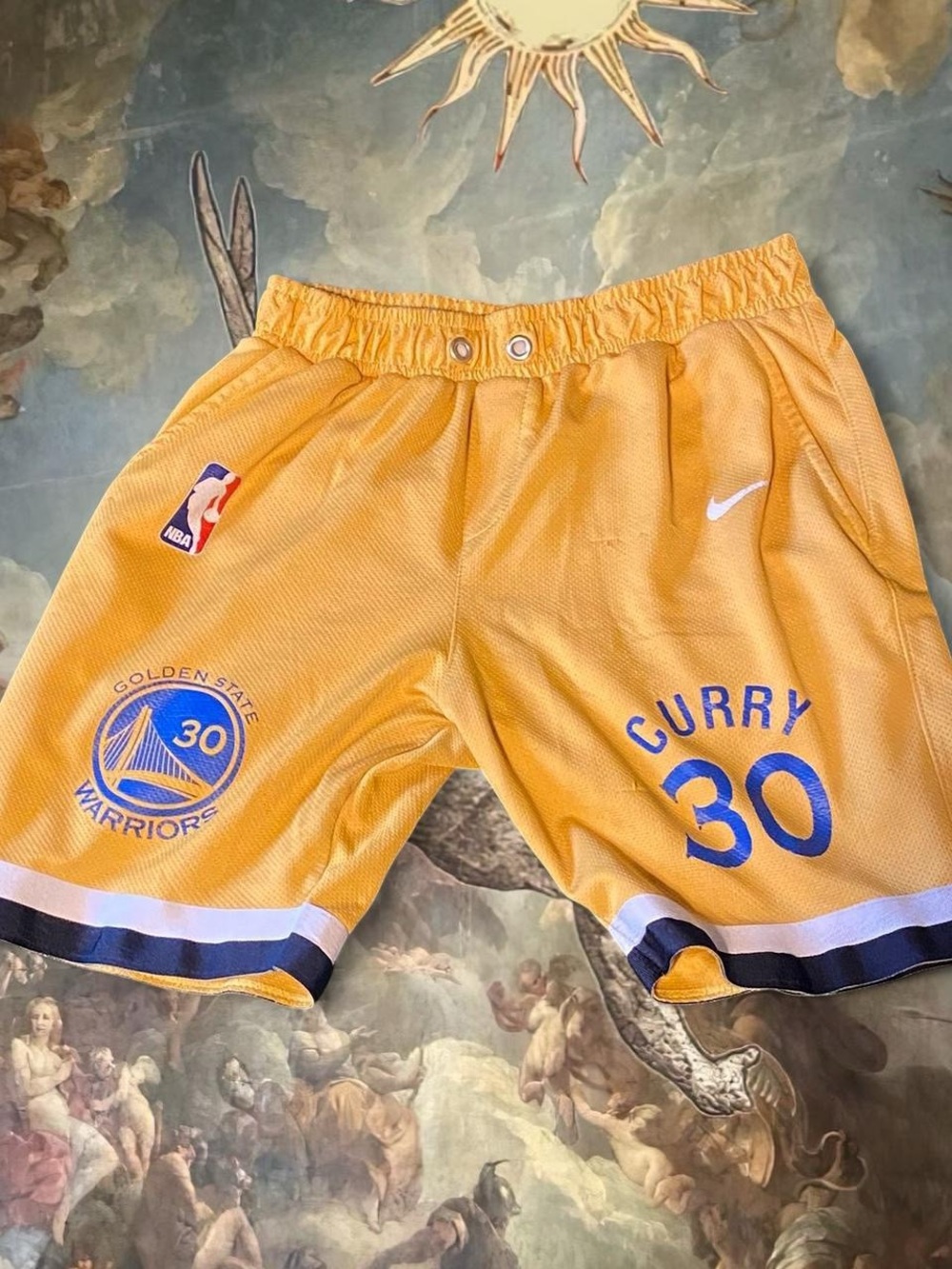 Nike Golden State Warriors Stephen Curry #30 Yellow Basketball Shorts